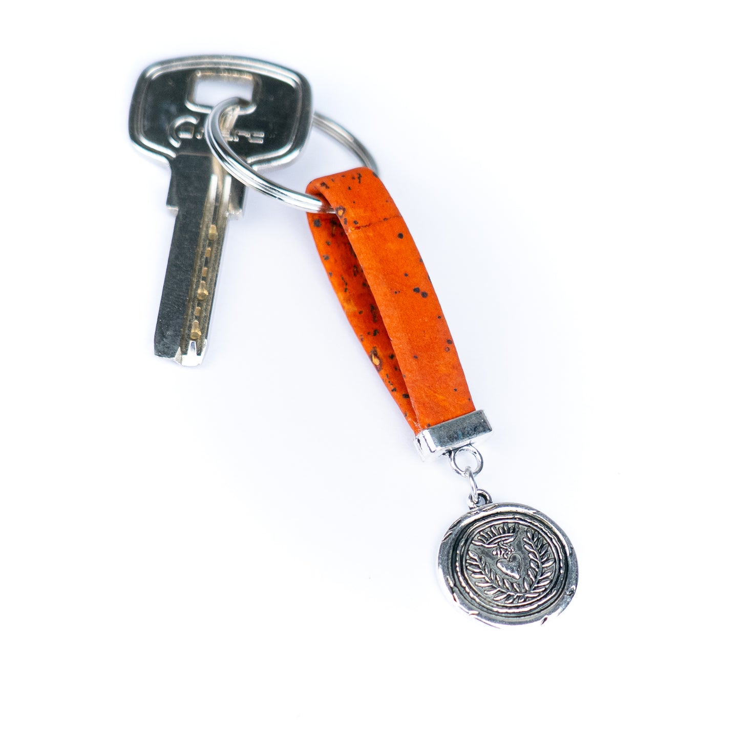 Handmade Cork Keychains with  Peace &amp; Love Seal Pendant  I-116-MIX-10