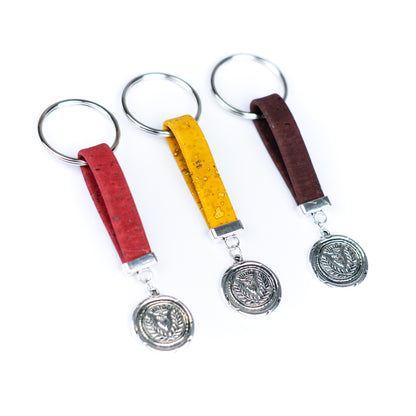 Handmade Cork Keychains with  Peace &amp; Love Seal Pendant  I-116-MIX-10