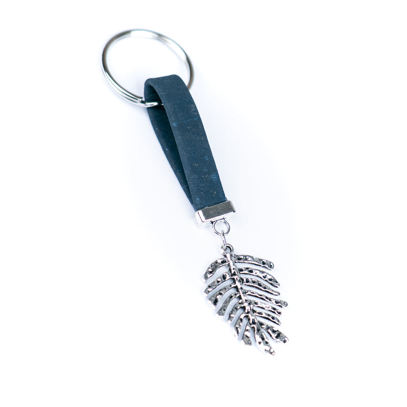 Handmade Cork Keychains with  Feather leaf pendant ，cork keychain  I-118-MIX-10
