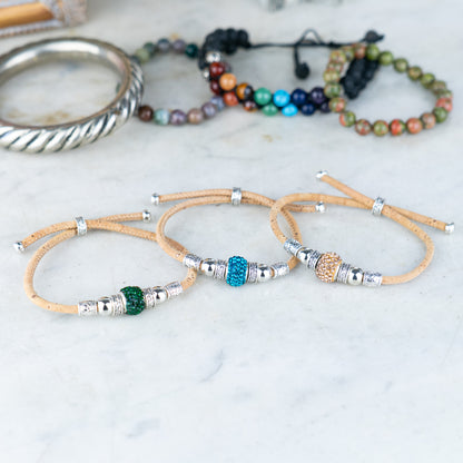 Natural cork thread and colorful shiny beads handmade women's bracelet BR-010-MIX-10