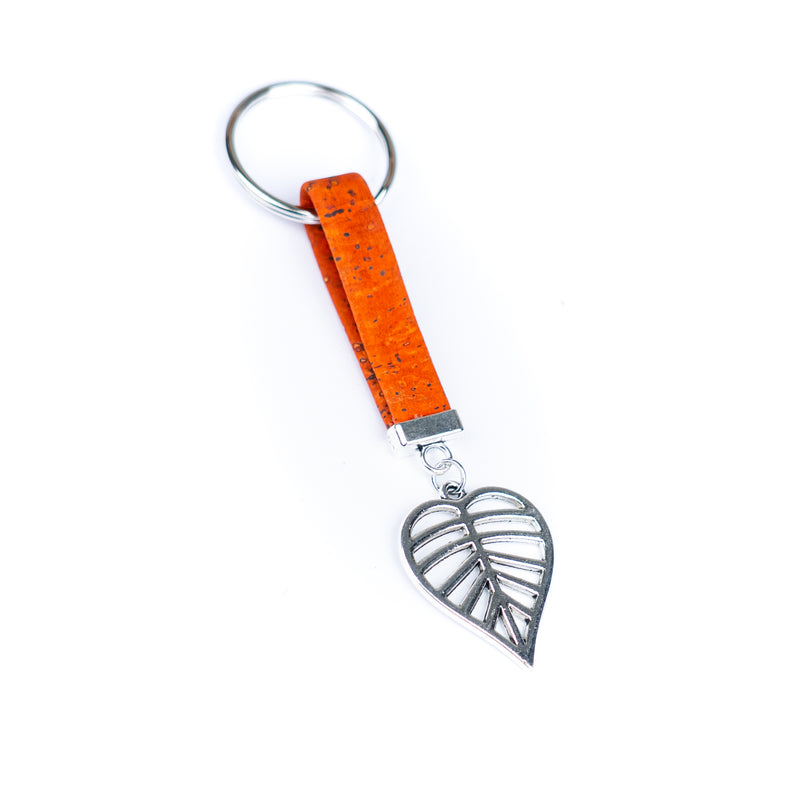 Handmade Cork Keychains with  Hollow Leaf  Pendant  I-083-MIX-10