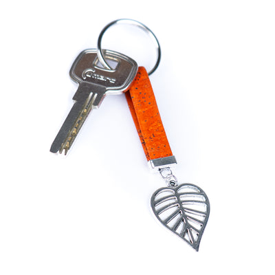 Handmade Cork Keychains with  Hollow Leaf  Pendant  I-083-MIX-10