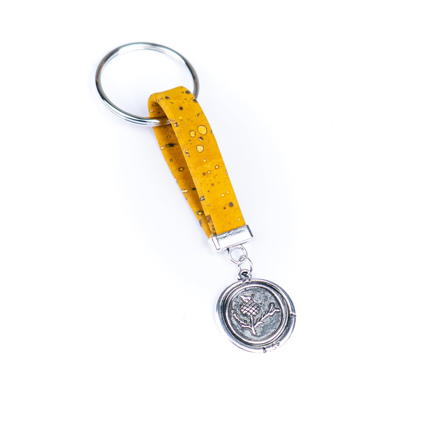 Handmade Cork Keychains with Botanical Emblem Pendant  I-074-MIX-10