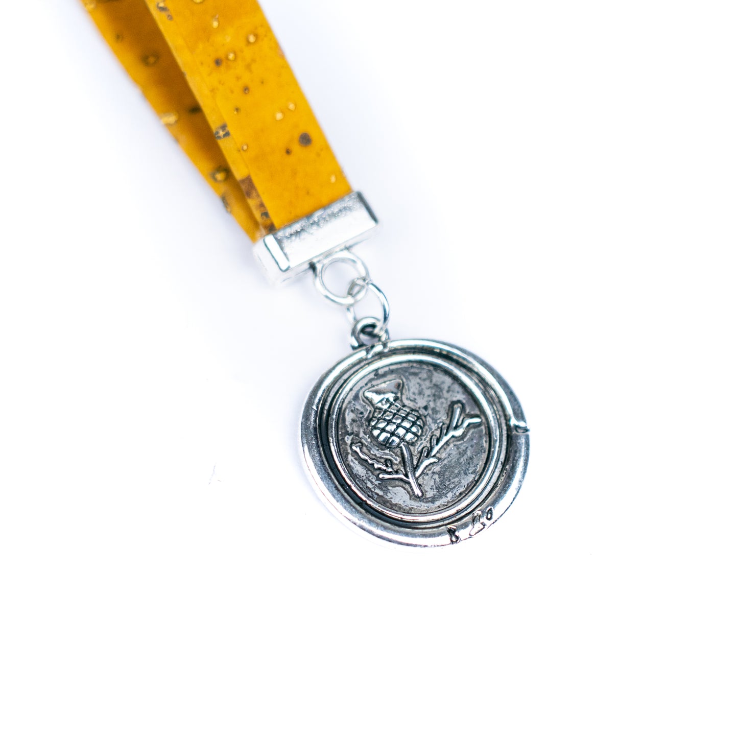 Handmade Cork Keychains with Botanical Emblem Pendant  I-074-MIX-10