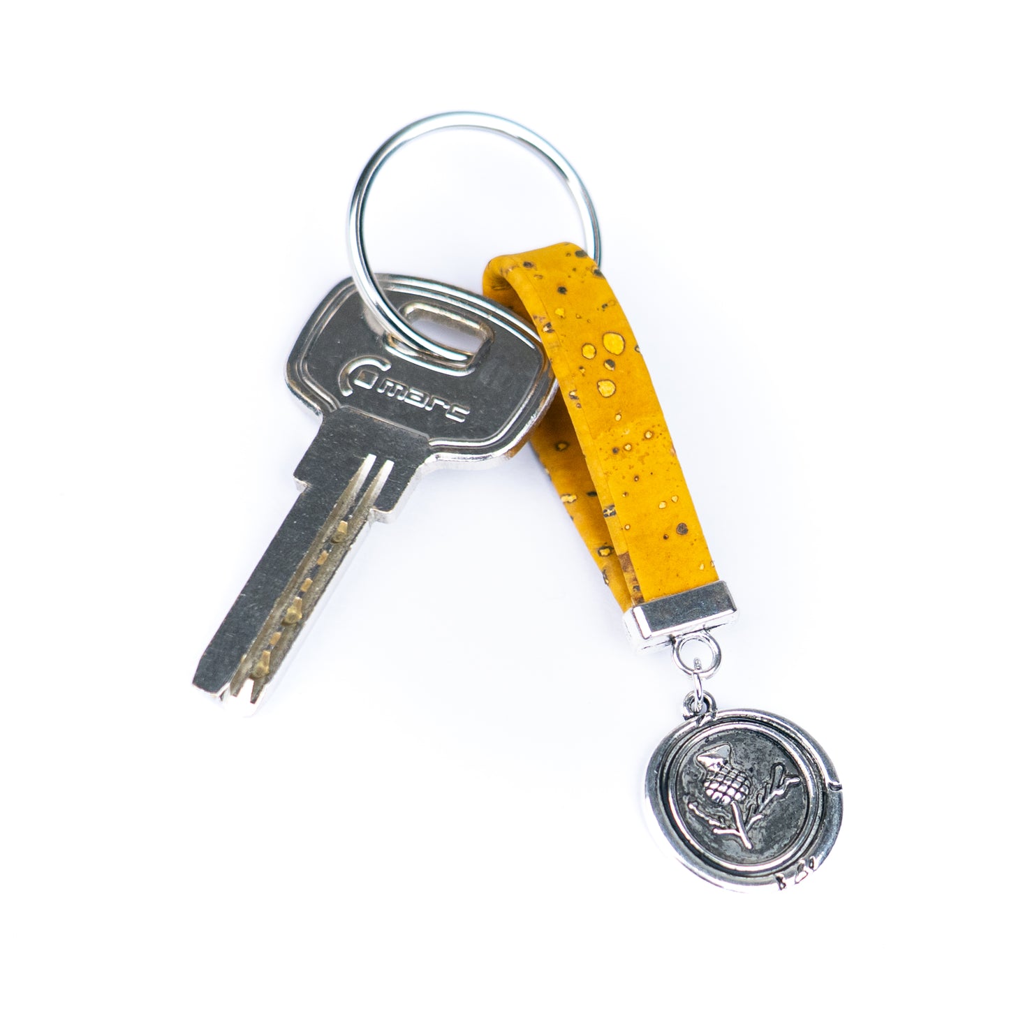 Handmade Cork Keychains with Botanical Emblem Pendant  I-074-MIX-10