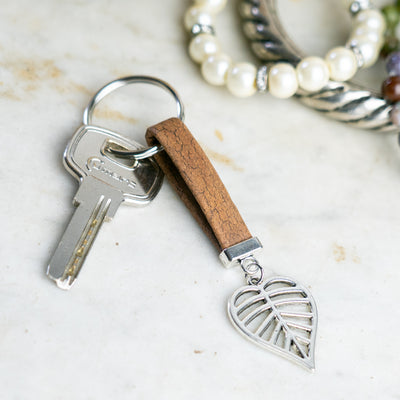 Handmade Cork Keychains with  Hollow Leaf  Pendant  I-083-MIX-10