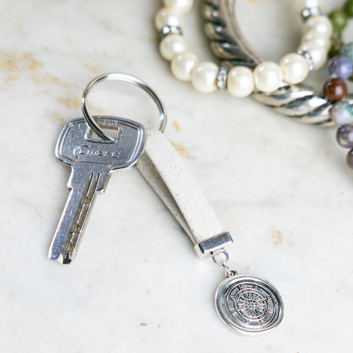 Handmade Cork Keychains with  Compass Medallion Pendant  I-115-MIX-10
