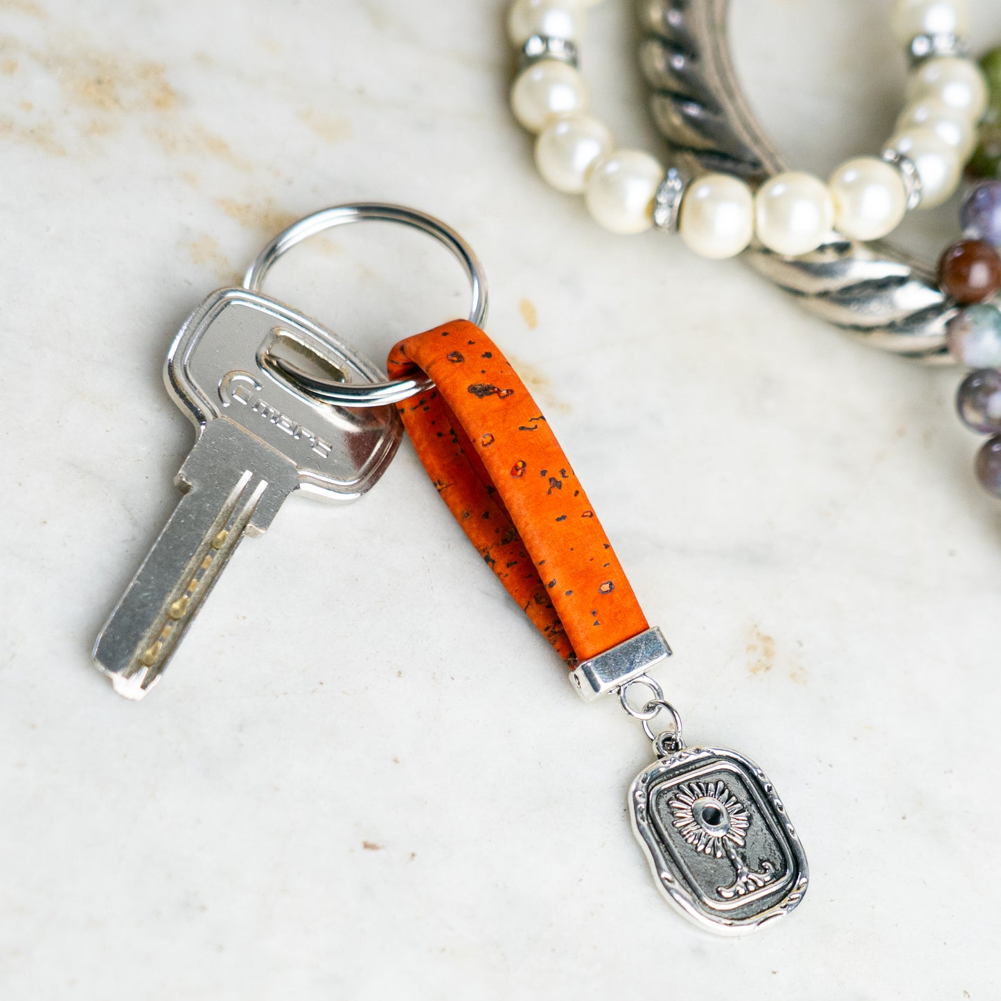 Handmade Cork Keychains with Sunflower Pendant  I-069-MIX-10