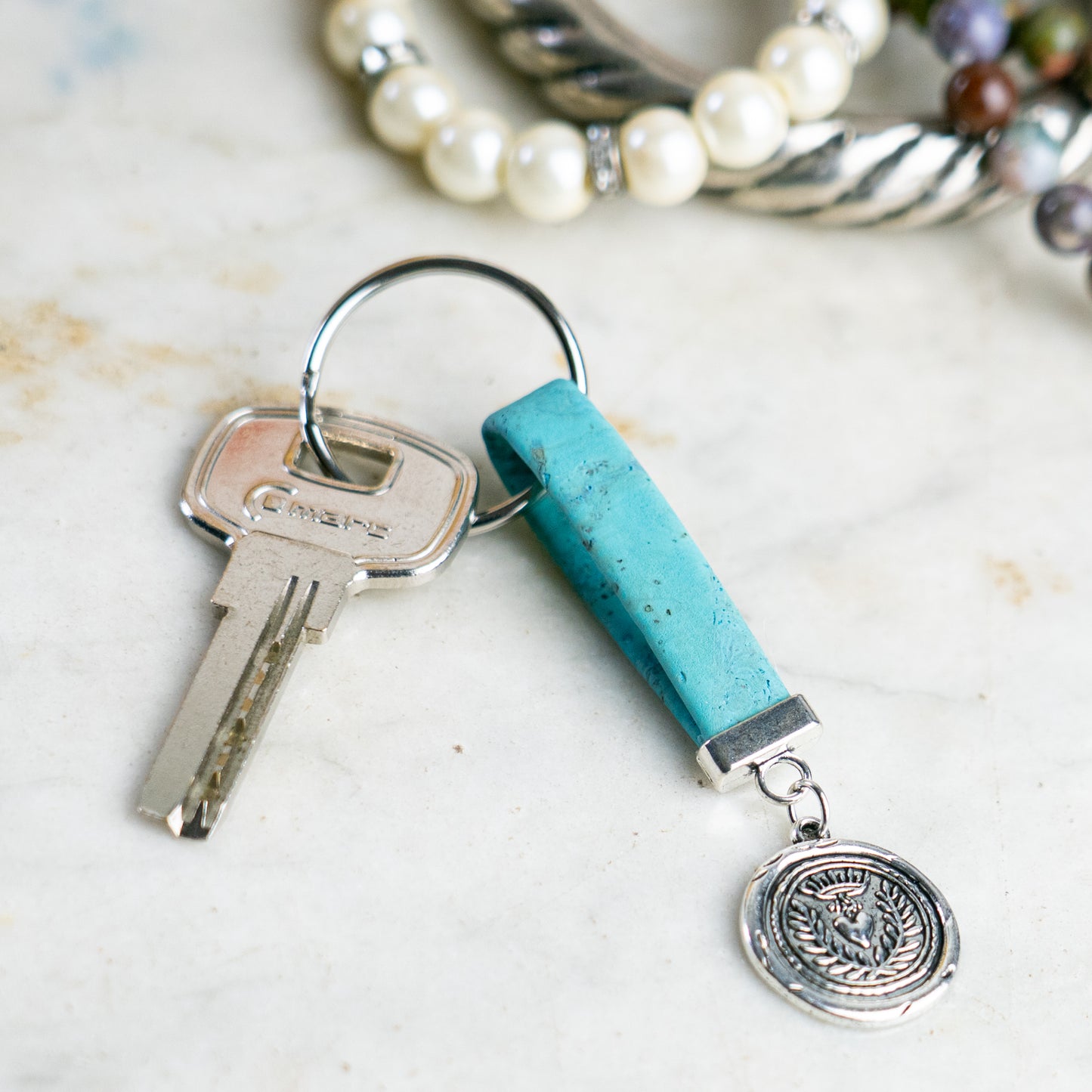 Handmade Cork Keychains with  Peace &amp; Love Seal Pendant  I-116-MIX-10