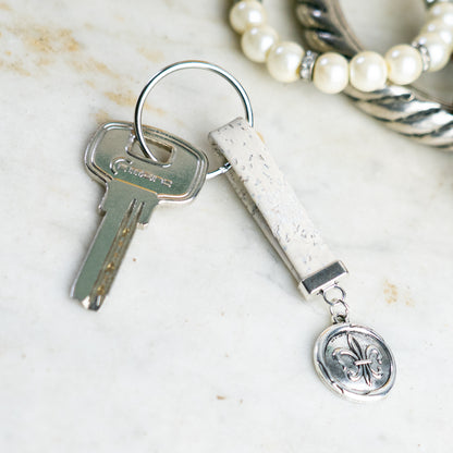 Handmade Cork Keychains with Fleur-de-lis Medallion Pendant  I-079-MIX-10
