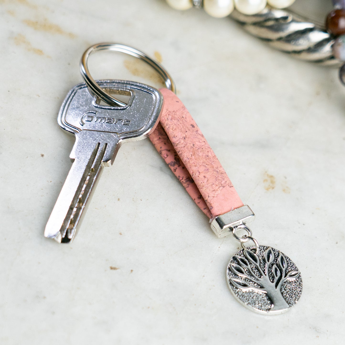Handmade Cork Keychains with Tree Pendant  I-062-MIX-10
