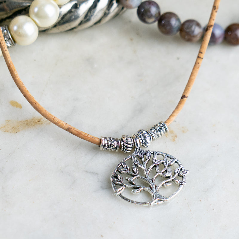Handmade Natural Cork Necklace with Tree-Inspired Charm N-096-5