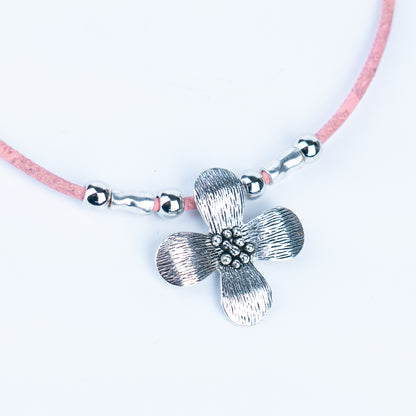 Portuguese Handmade Cork Necklace Set – Lucky Four-Leaf Floral Design N-006-MIX-5