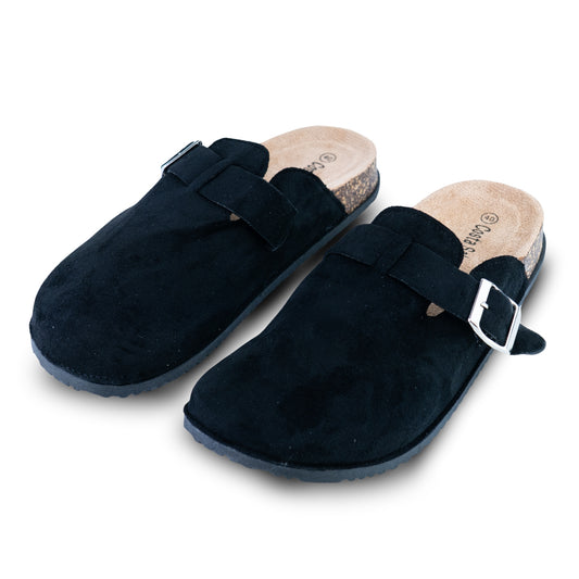 Women's Buckle Clogs with Cork Footbed L-1241 (BLACK)