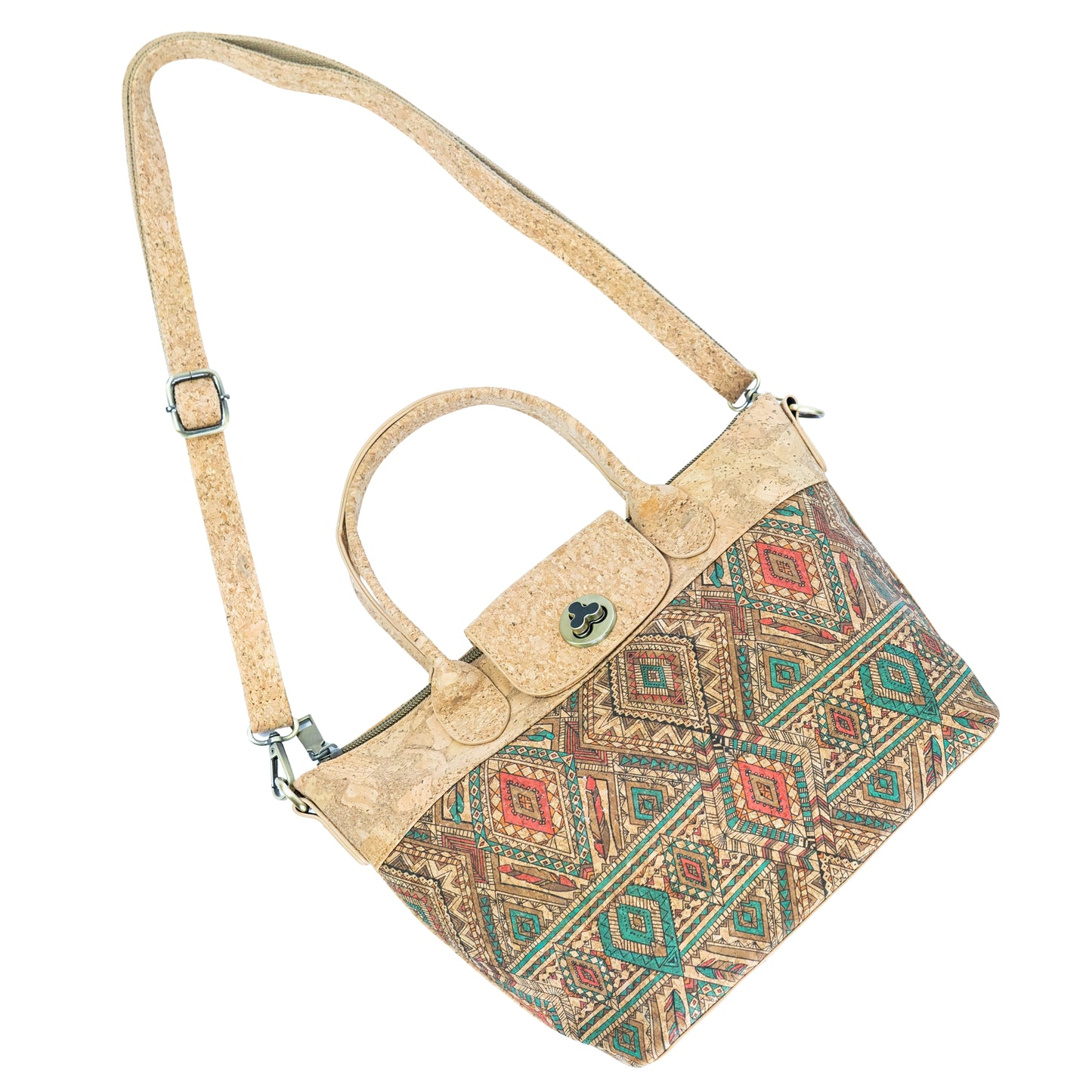 Cork Handbag –  Tile and Floral Pattern BAGD-611