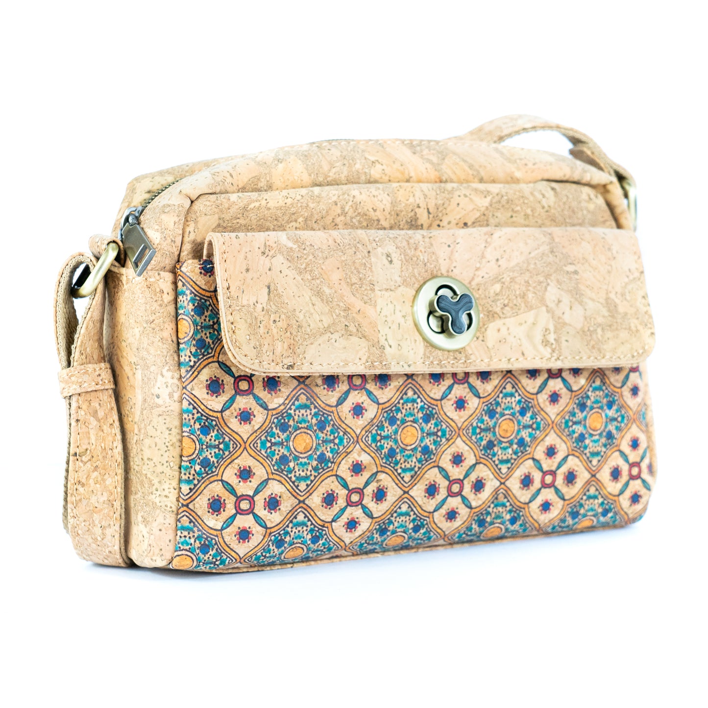 Cork Crossbody Bag Flap, Twist Lock & Dual Compartment BAGD-632