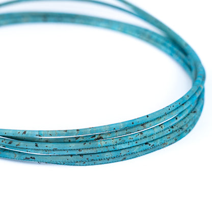 Turquoise 3mm round cork cord COR-651(10 meters)