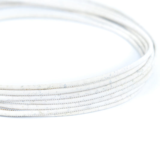 White 3mm round cork cord COR-649(10 meters)