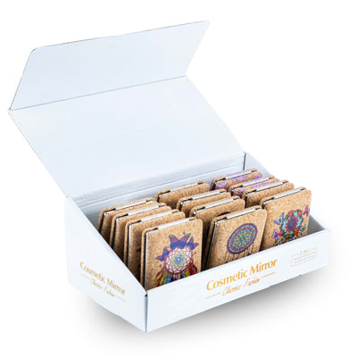Rectangular Cork Compact Mirror - Dreamcatcher Design (12-Pack) L-1152-MIX-12