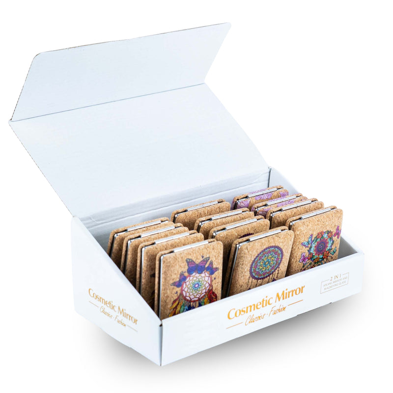 Rectangular Cork Compact Mirror - Dreamcatcher Design (12-Pack) L-1152-MIX-12