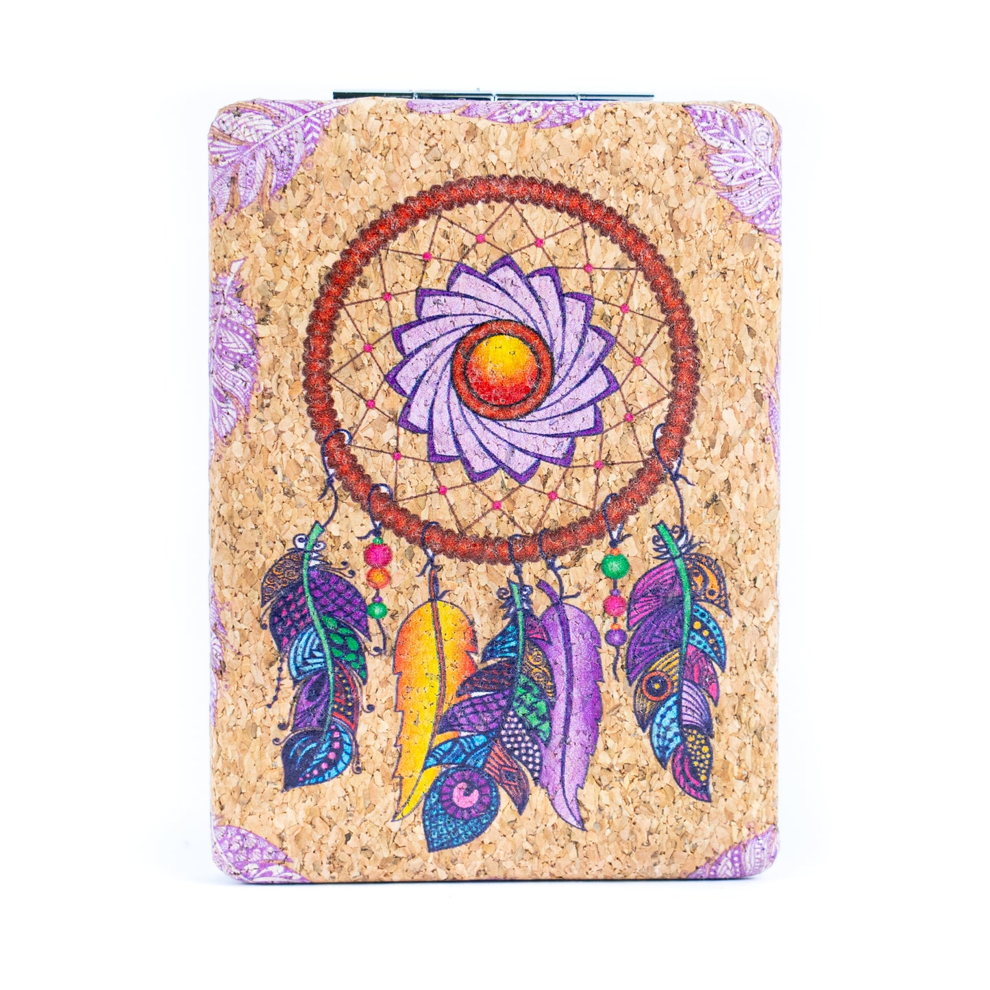 Rectangular Cork Compact Mirror - Dreamcatcher Design (12-Pack) L-1152-MIX-12