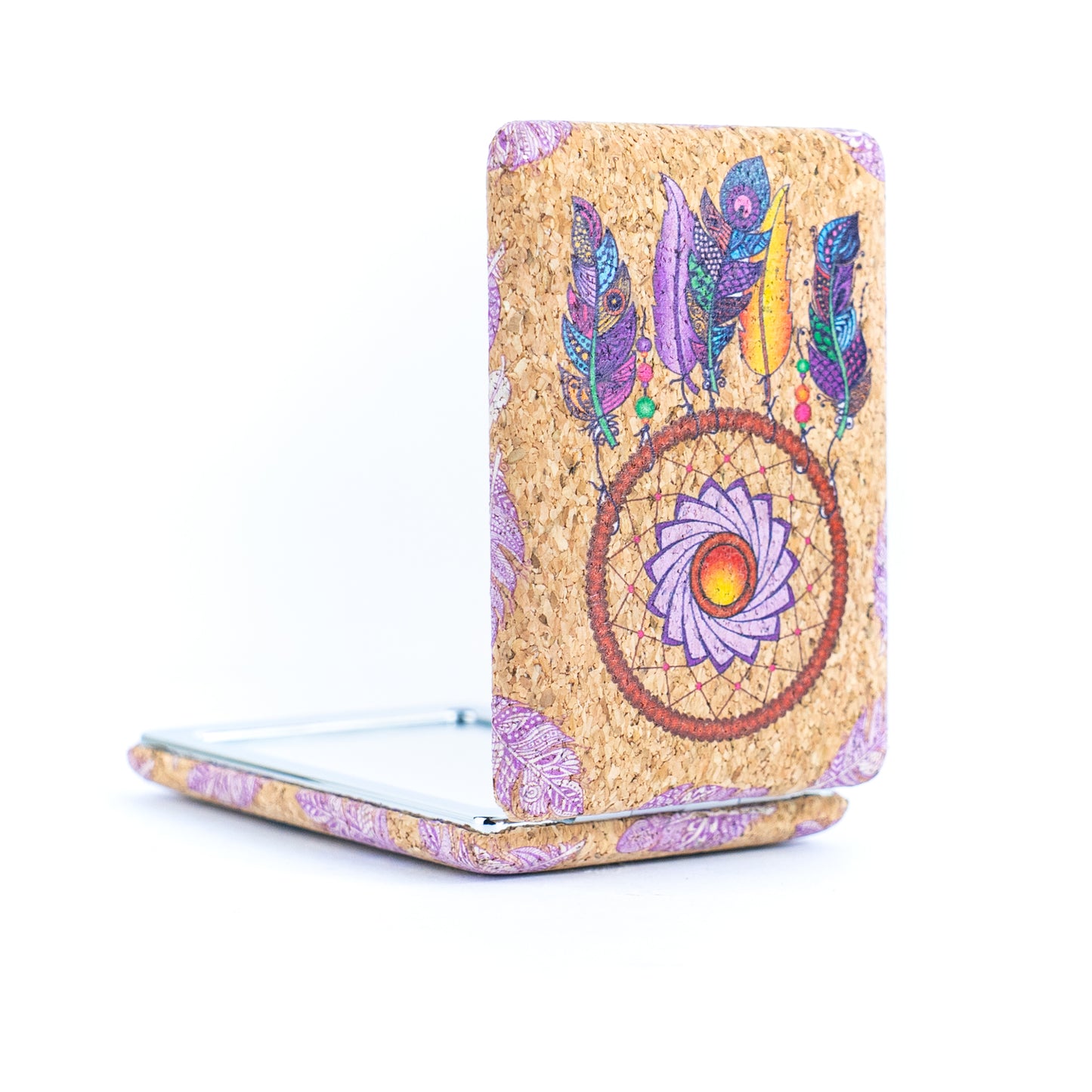 Rectangular Cork Compact Mirror - Dreamcatcher Design (12-Pack) L-1152-MIX-12