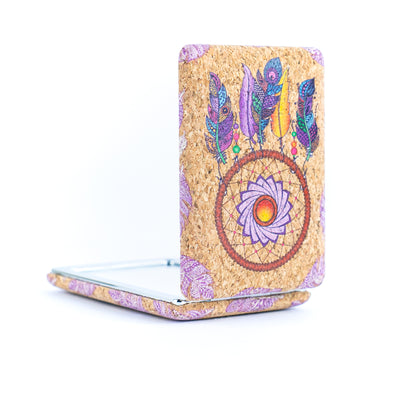 Rectangular Cork Compact Mirror - Dreamcatcher Design (12-Pack) L-1152-MIX-12