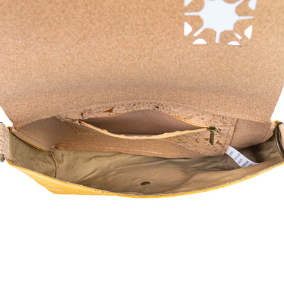 Cork Crossbody Bag with Interchangeable Snap Charm | Natural & Yellow Cork Shoulder Bag BAGP-365