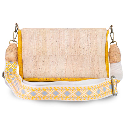 Cork Crossbody Bag with Interchangeable Snap Charm | Natural & Yellow Cork Shoulder Bag BAGP-365