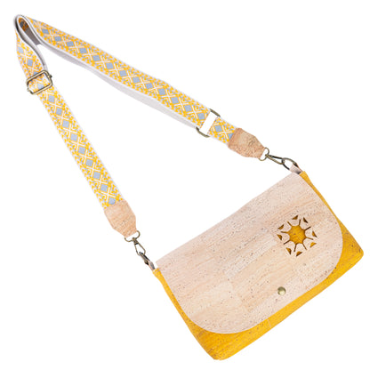 Cork Crossbody Bag with Interchangeable Snap Charm | Natural & Yellow Cork Shoulder Bag BAGP-365