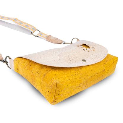Cork Crossbody Bag with Interchangeable Snap Charm | Natural & Yellow Cork Shoulder Bag BAGP-365