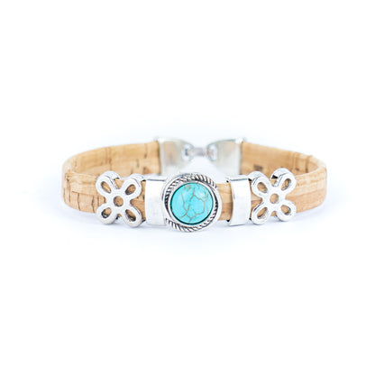 10MM flat cork wire combined with alloy hardware three colors of turquoise handmade ladies bracelet  BR-479-MIX-6