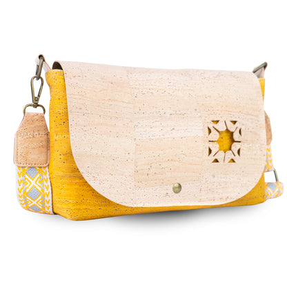 Cork Crossbody Bag with Interchangeable Snap Charm | Natural & Yellow Cork Shoulder Bag BAGP-365
