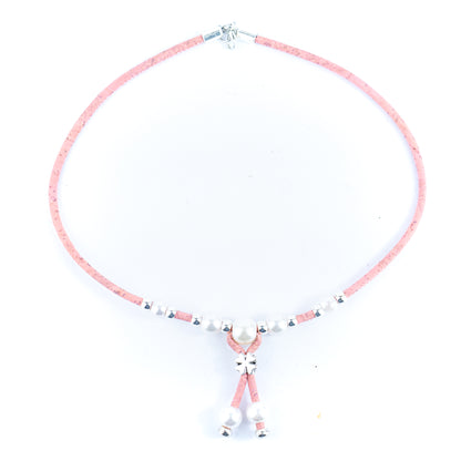 3mm natural color round cork wire handmade necklace NE-1045-MIX-5