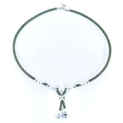 3mm natural color round cork wire handmade necklace NE-1045-MIX-5