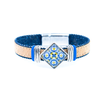 Portuguese Tile Cork Bracelet – Unisex Magnetic Clasp  DBR-064-MIX-5