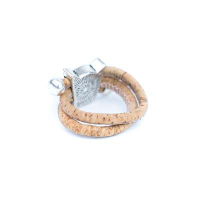 Cute Cat Cork Wrap Ring – Adjustable Portuguese Cork Ring with Alloy Charm RW-023-MIX-10