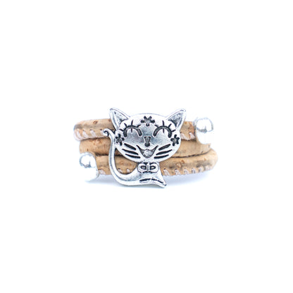 Cute Cat Cork Wrap Ring – Adjustable Portuguese Cork Ring with Alloy Charm RW-023-MIX-10