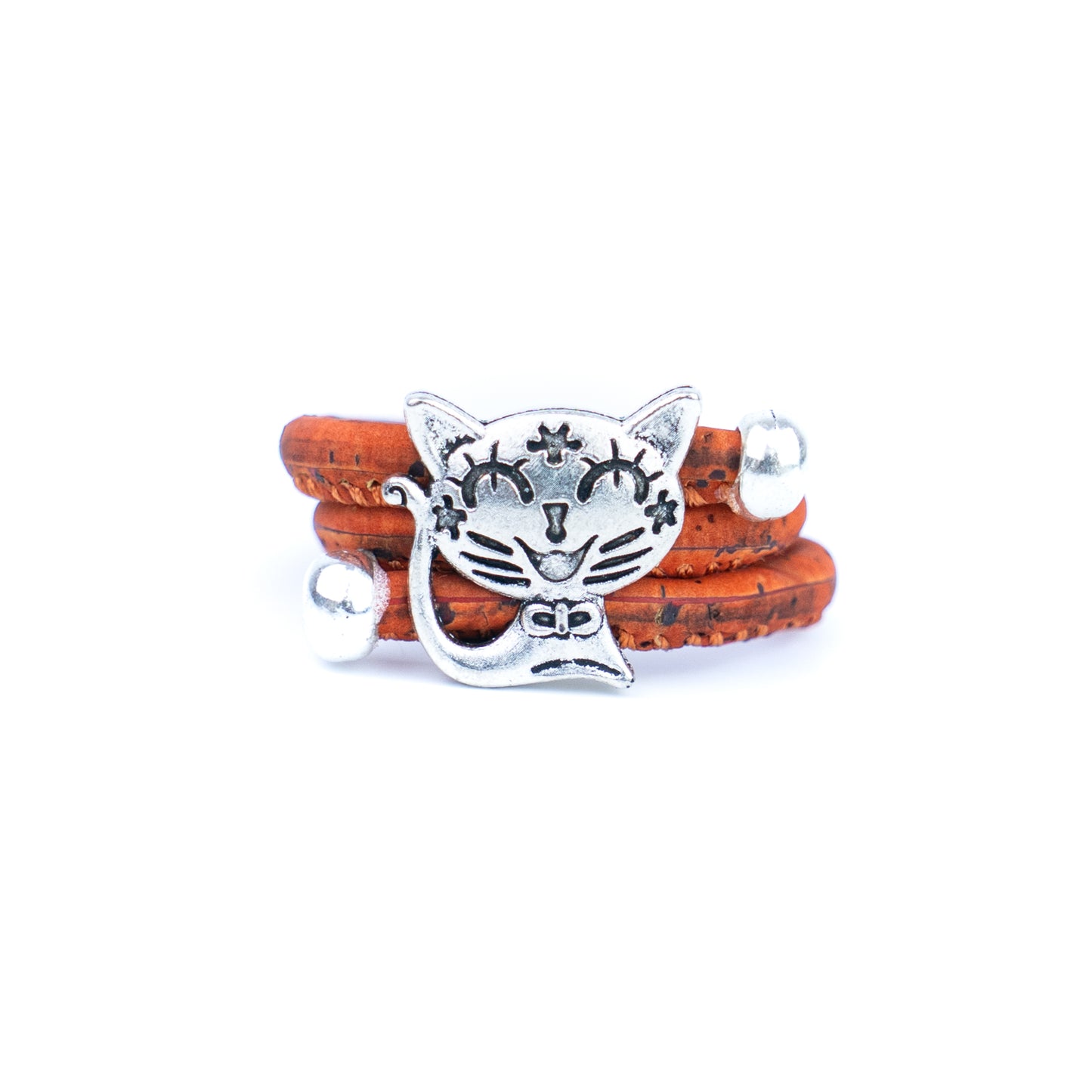 Cute Cat Cork Wrap Ring – Adjustable Portuguese Cork Ring with Alloy Charm RW-023-MIX-10