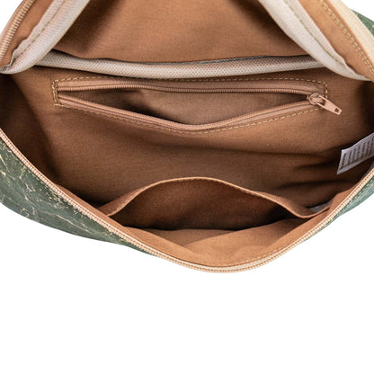 Cork Crossbody Sling Bag with Gold Accents and Patterned Strap BAGP-400