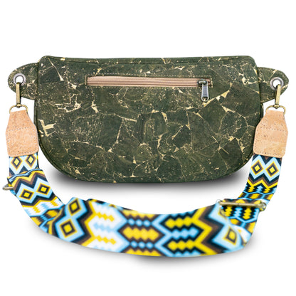 Cork Crossbody Sling Bag with Gold Accents and Patterned Strap BAGP-400
