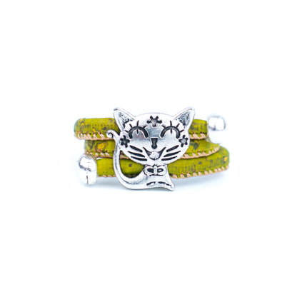 Cute Cat Cork Wrap Ring – Adjustable Portuguese Cork Ring with Alloy Charm RW-023-MIX-10