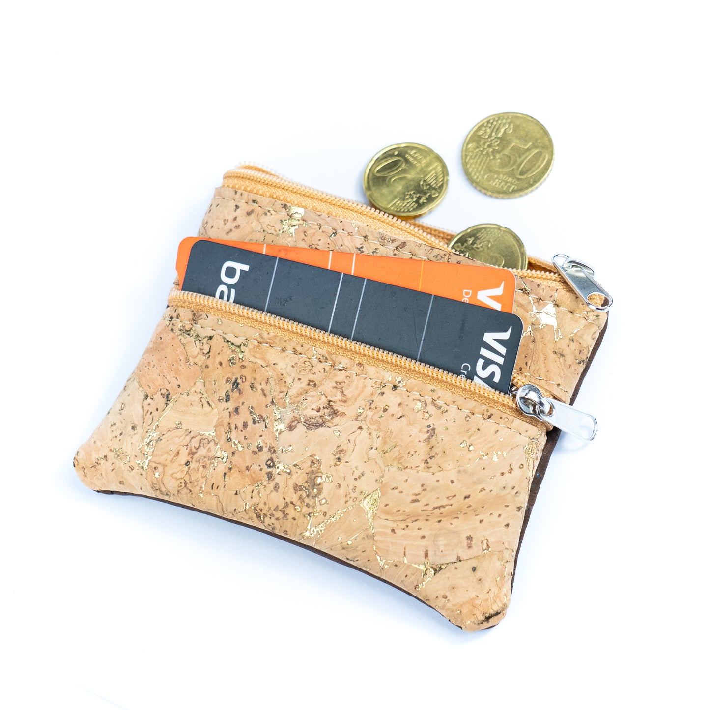 Dual Zip Cork Coin Pouch BAGP-333 (5 Units) RANDOM PATTERN