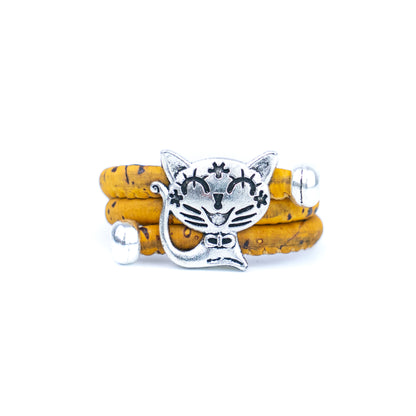 Cute Cat Cork Wrap Ring – Adjustable Portuguese Cork Ring with Alloy Charm RW-023-MIX-10