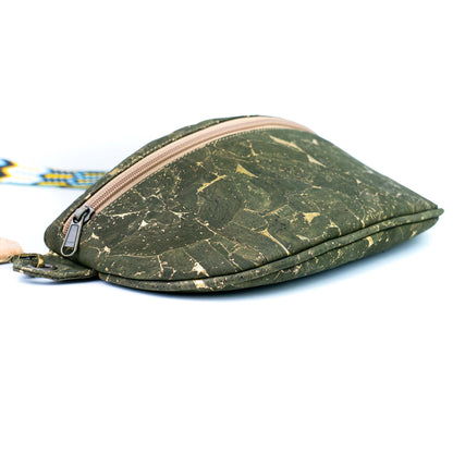 Cork Crossbody Sling Bag with Gold Accents and Patterned Strap BAGP-400