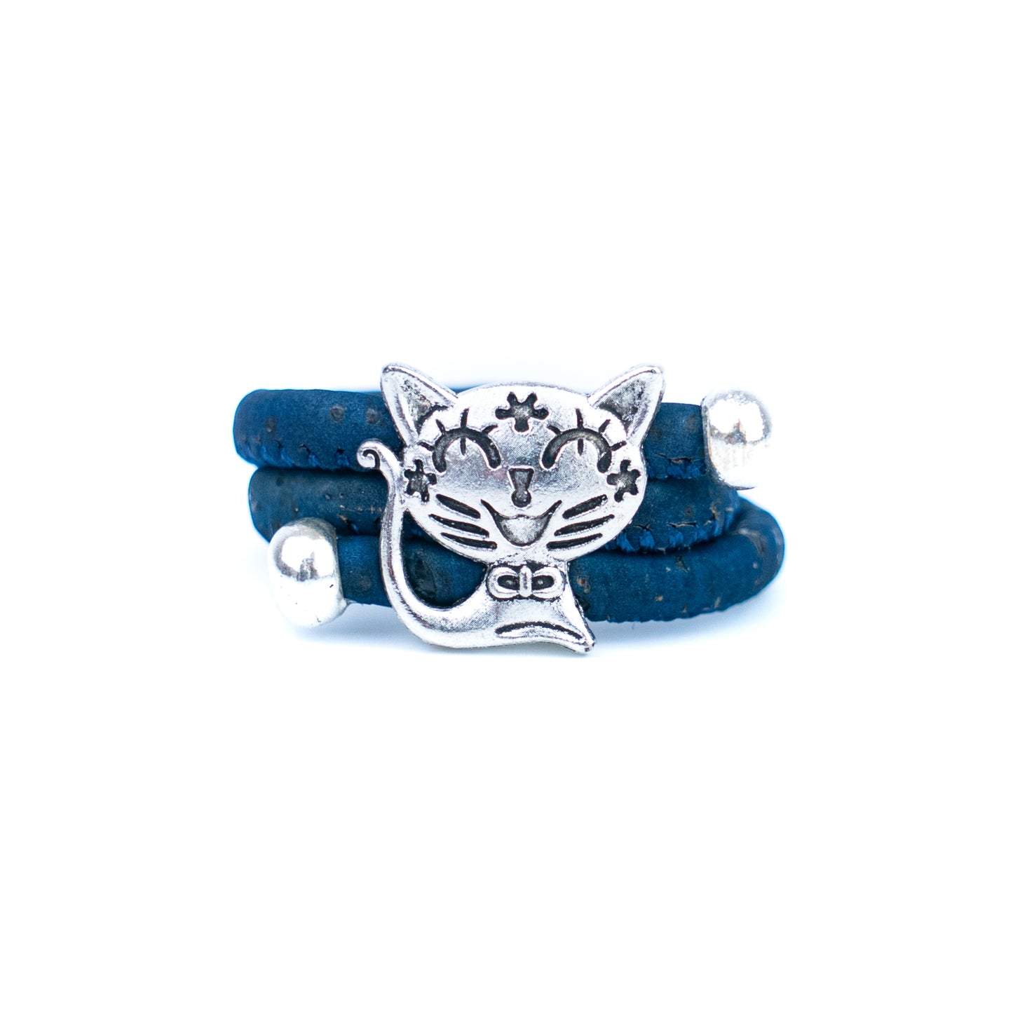 Cute Cat Cork Wrap Ring – Adjustable Portuguese Cork Ring with Alloy Charm RW-023-MIX-10