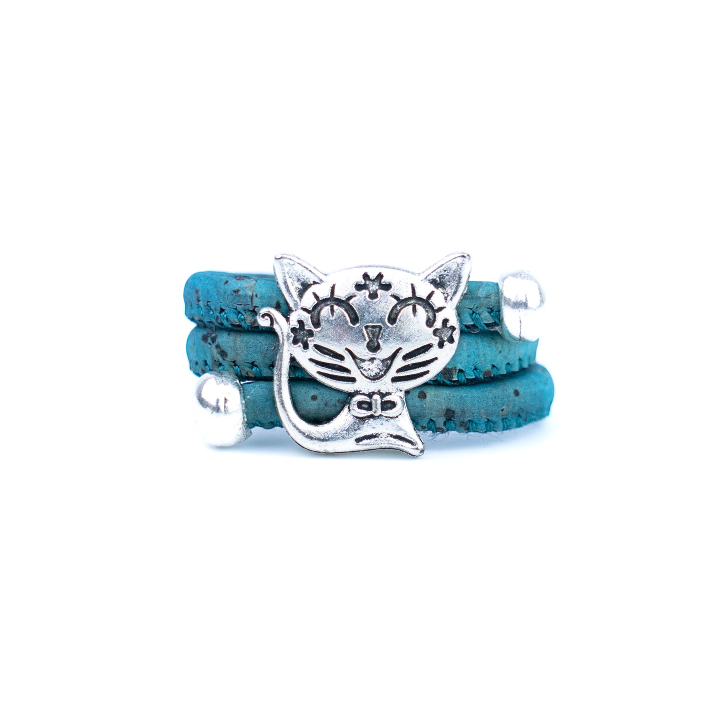 Cute Cat Cork Wrap Ring – Adjustable Portuguese Cork Ring with Alloy Charm RW-023-MIX-10