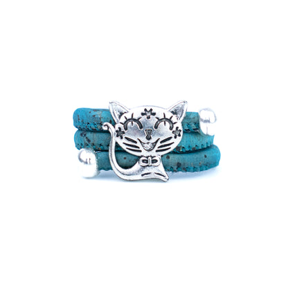 Cute Cat Cork Wrap Ring – Adjustable Portuguese Cork Ring with Alloy Charm RW-023-MIX-10