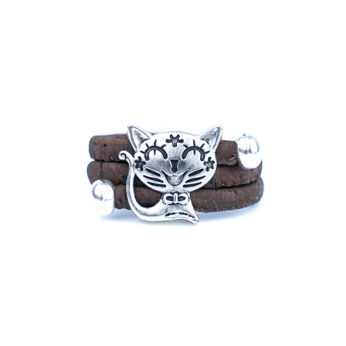 Cute Cat Cork Wrap Ring – Adjustable Portuguese Cork Ring with Alloy Charm RW-023-MIX-10