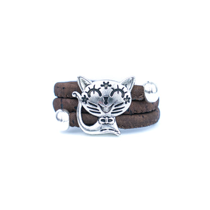 Cute Cat Cork Wrap Ring – Adjustable Portuguese Cork Ring with Alloy Charm RW-023-MIX-10